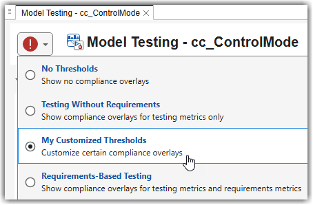 Dashboard threshold settings showing the customized threshold set