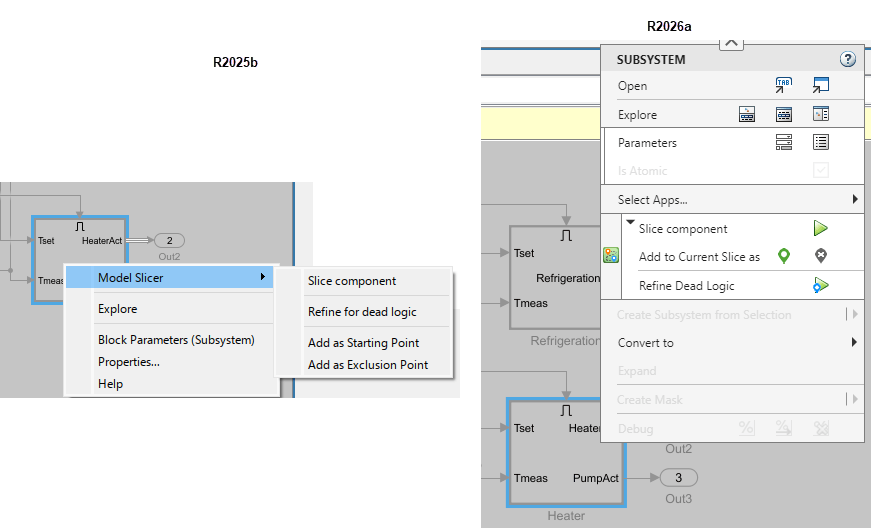 Context menus in R2025b and in R2026a.
