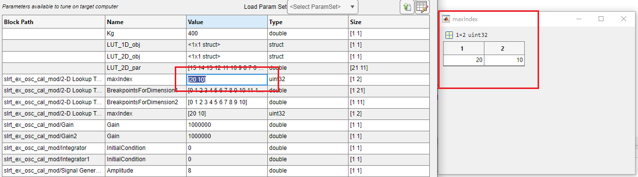 Variable editor window for maxIndex parameter
