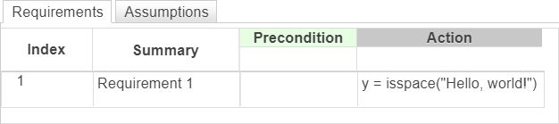 Determine which characters are spaces in Requirements Table block - MATLAB