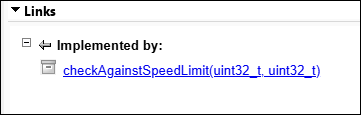 The Links section on the Properties pane shows the requirement is implemented by the function.