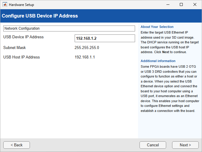 Configure USB Device IP Address