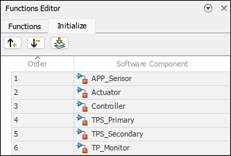Initialize tab of the Functions Editor displaying the order of component initialization.