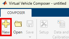Virtual Vehicle Composer app toolstrip showing the Composer tab that contains the new button.