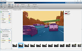 Image Labeler app with pixel labels for an image in a series of training images.