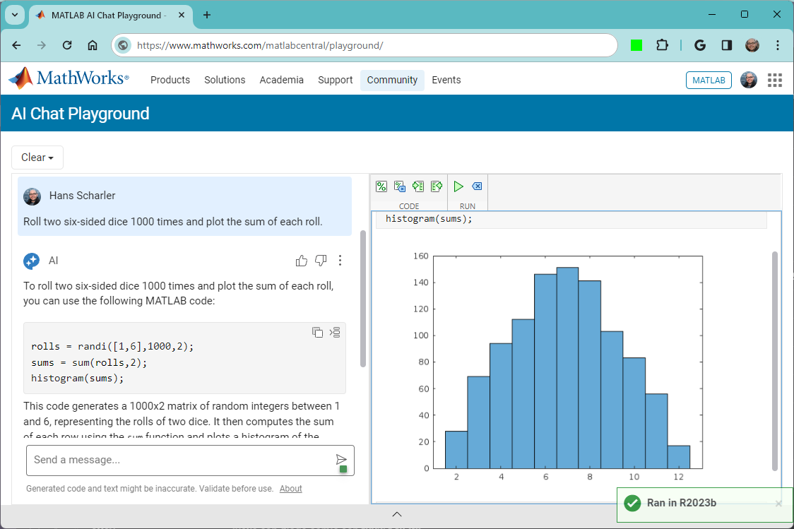 MATLAB AI Chat Playground Screenshot