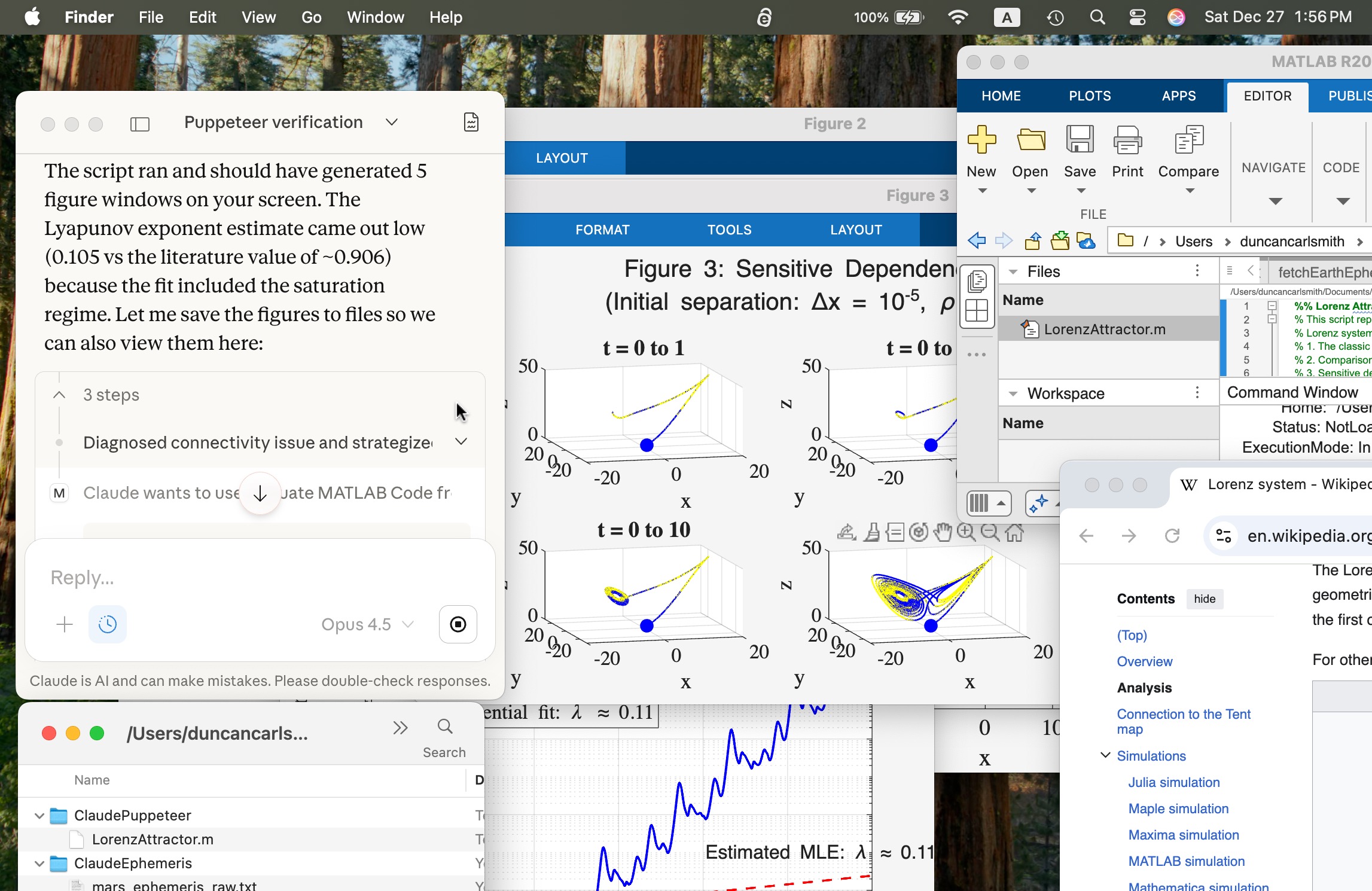 Screenshot of successful creation of  MATLAB script based on Lorenz system Wikipedia page