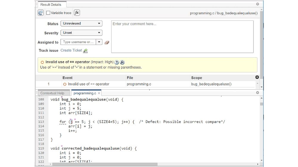 Result details screen showing how to prevent unintended software behavior. 