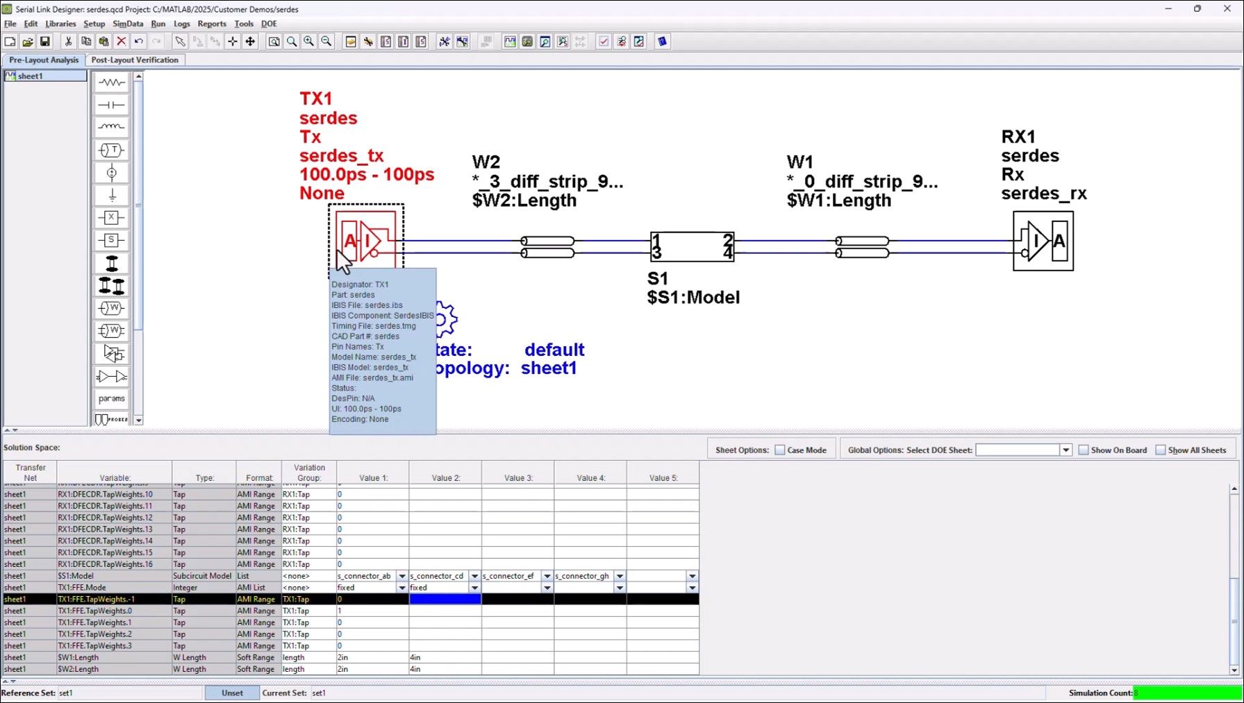 Analyze SerDes signal integrity in MATLAB using S-parameters, eye diagrams, and IBIS-AMI debugging.